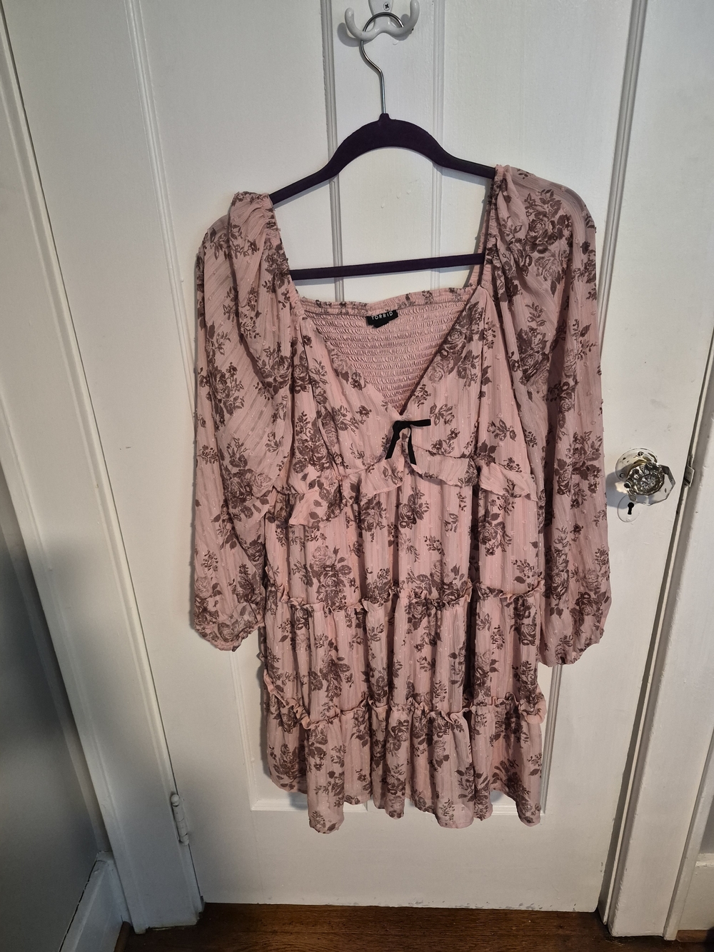 Torrid Blush Pink Floral Tie-Front Peasant Dress